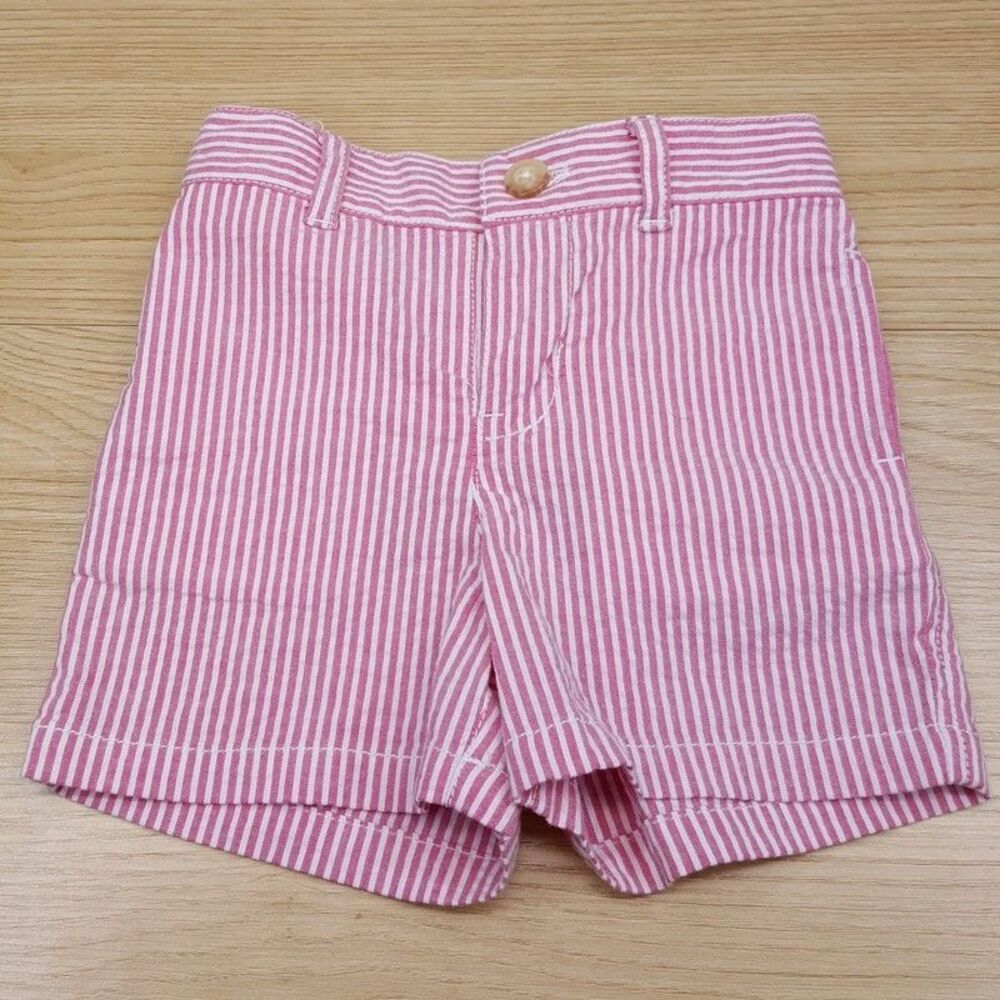 RALPH LAUREN Baby Shorts 6M Pink White Seersucker Stripe Cotton Elastic Waist
